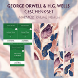 George Orwell & H.G. Wells Geschenkset - 3 B&uuml;cher (mit Audio-Online) + Marmortr&auml;ume Schreibset Premium - George Orwell, Herbert George Wells