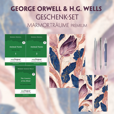 George Orwell & H.G. Wells Geschenkset - 3 B&uuml;cher (mit Audio-Online) + Marmortr&auml;ume Schreibset Premium - George Orwell, Herbert George Wells