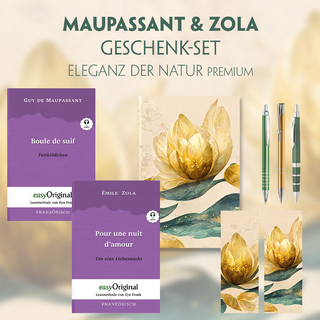 Guy de Maupassant & Émile Zola Geschenkset - 2 Bücher (mit Audio-Online) + Marmorträume Schreibset Basics