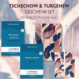 Tschechow & Turgenew Geschenkset - 2 B&uuml;cher (Hardcover mit Audio-Online) + Marmortr&auml;ume Schreibset Basics - Anton Pawlowitsch Tschechow, Iwan Turgenew