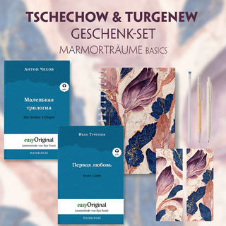 Tschechow & Turgenew Geschenkset - 2 Bücher (Hardcover mit Audio-Online) + Marmorträume Schreibset Basics
