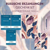 Russische Erz&auml;hlungen Geschenkset - 3 B&uuml;cher (mit Audio-Online) + Marmortr&auml;ume Schreibset Premium - Nikolai Wassiljewitsch Gogol, Alexander Puschkin, Iwan Turgenew