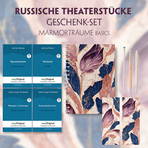 Russische Theaterst&uuml;cke Geschenkset - 4 B&uuml;cher (mit Audio-Online) + Marmortr&auml;ume Schreibset Basics - Anton Pawlowitsch Tschechow, Alexander Puschkin
