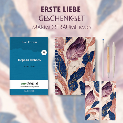 Erste Liebe Geschenkset (Softcover mit Audio-Online) + Marmortr&auml;ume Schreibset Basics - Iwan Turgenew