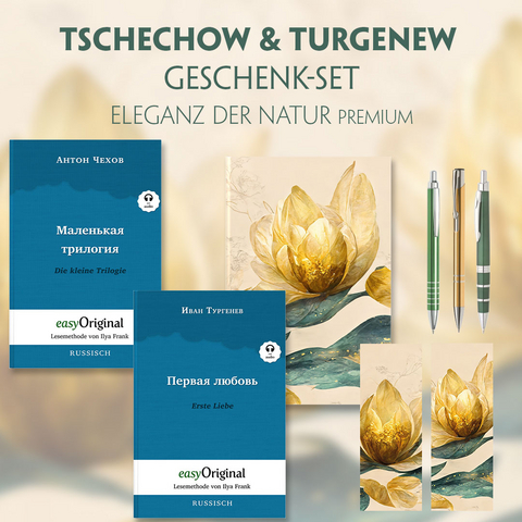 Tschechow & Turgenew Geschenkset - 2 B&uuml;cher (Hardcover mit Audio-Online) + Eleganz der Natur Schreibset Premium - Anton Pawlowitsch Tschechow, Iwan Turgenew