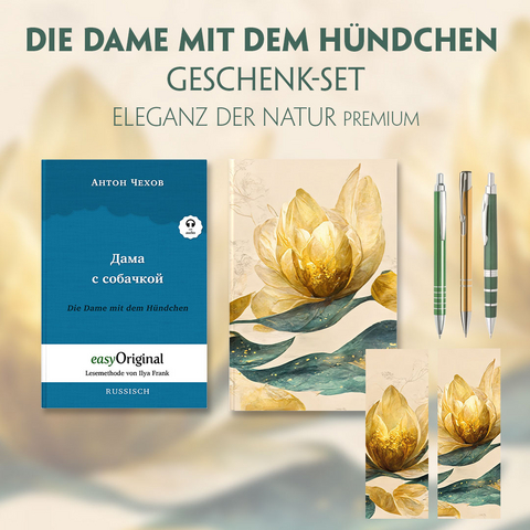 Die Dame mit dem H&uuml;ndchen Geschenkset (Buch mit Audio-Online) + Eleganz der Natur Schreibset Premium - Anton Pawlowitsch Tschechow