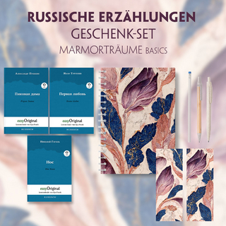Russische Erzählungen Geschenkset - 3 Bücher (mit Audio-Online) + Marmorträume Schreibset Basics