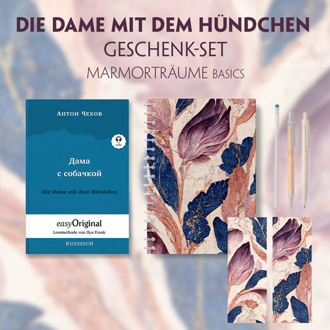 Die Dame mit dem H&uuml;ndchen Geschenkset (Buch mit Audio-Online) + Marmortr&auml;ume Schreibset Basics - Anton Pawlowitsch Tschechow