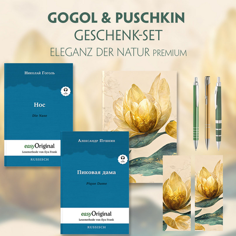 Gogol & Puschkin Geschenkset - 2 B&uuml;cher (mit Audio-Online) + Eleganz der Natur Schreibset Premium - Nikolai Wassiljewitsch Gogol, Alexander Puschkin