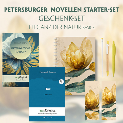 Petersburger Novellen Starter-Paket Geschenkset - 2 B&uuml;cher (mit Audio-Online) + Eleganz der Natur Schreibset Basics - Nikolai Wassiljewitsch Gogol