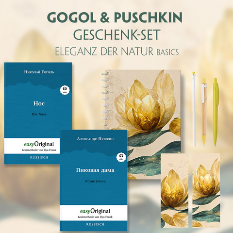 Gogol & Puschkin Geschenkset - 2 B&uuml;cher (mit Audio-Online) + Eleganz der Natur Schreibset Basics - Nikolai Wassiljewitsch Gogol, Alexander Puschkin