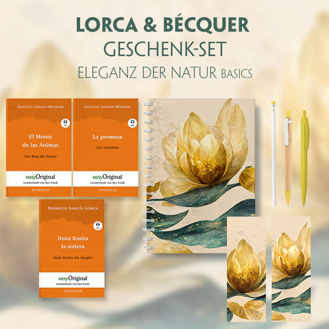 Lorca & B&eacute;cquer Geschenkset - 3 B&uuml;cher (mit Audio-Online) + Eleganz der Natur Schreibset Basics - Federico Garc&iacute;a Lorca, Gustavo Adolfo B&eacute;cquer