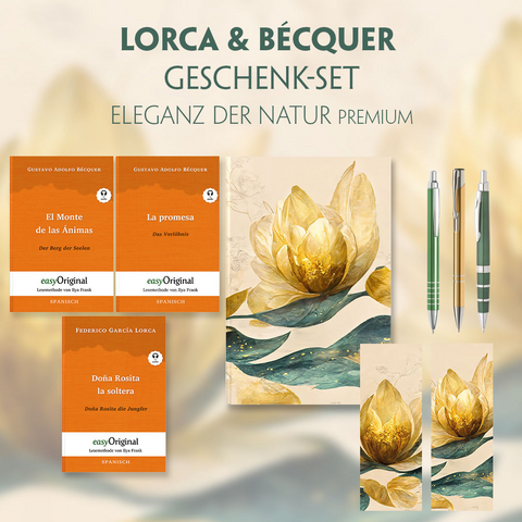 Lorca & B&eacute;cquer Geschenkset - 3 B&uuml;cher (mit Audio-Online) + Eleganz der Natur Schreibset Premium - Federico Garc&iacute;a Lorca, Gustavo Adolfo B&eacute;cquer