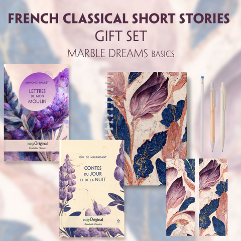 French Classical Short Stories (with audio-online) Readable Classics Geschenkset + Marmortr&auml;ume Schreibset Basics - Guy de Maupassant, Alphonse Daudet
