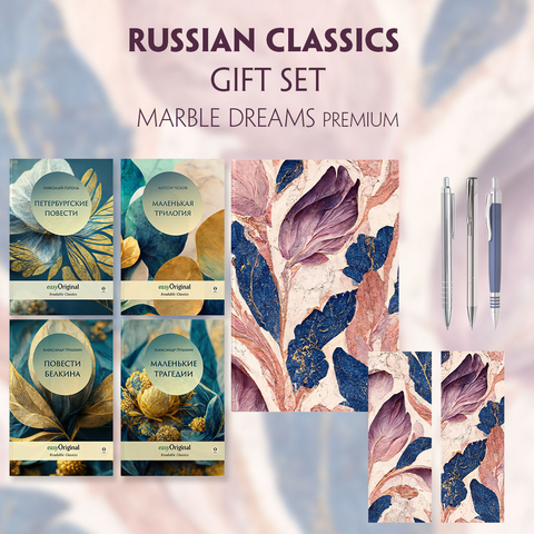 EasyOriginal Readable Classics / Russian Classics - 4 books (with audio-online) Readable Classics Geschenkset + Marmortr&auml;ume Schreibset Premium - Alexander Puschkin