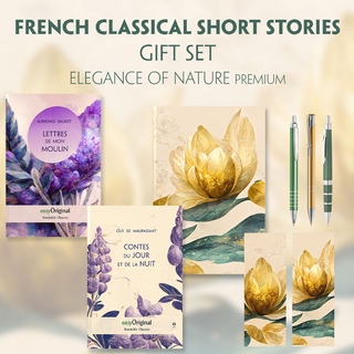French Classical Short Stories (with audio-online) Readable Classics Geschenkset + Eleganz der Natur Schreibset Premium