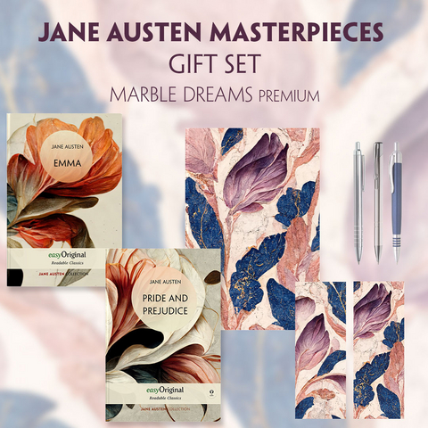 Jane Austen's Masterpieces (with audio-online) Readable Classics Geschenkset + Marmortr&auml;ume Schreibset Premium - Jane Austen