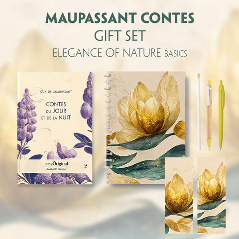 Contes du jour et de la nuit (with audio-online) Readable Classics Geschenkset + Eleganz der Natur Schreibset Basics - Guy de Maupassant