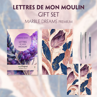 Lettres de mon Moulin (with audio-online) Readable Classics Geschenkset + Marmorträume Schreibset Premium