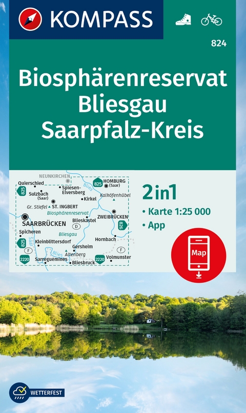 KOMPASS Wanderkarte 824 Biosphärenreservat Bliesgau & Saarpfalz-Kreis 1:25.000