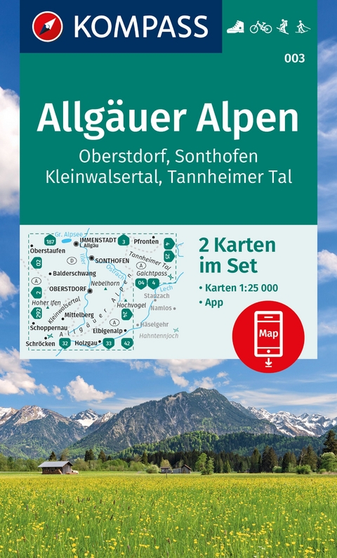 KOMPASS Wanderkarten-Set 003 Allg&auml;uer Alpen, Oberstdorf, Sonthofen, Kleinwalsertal, Tannheimer Tal (2 Karten) 1:25.000