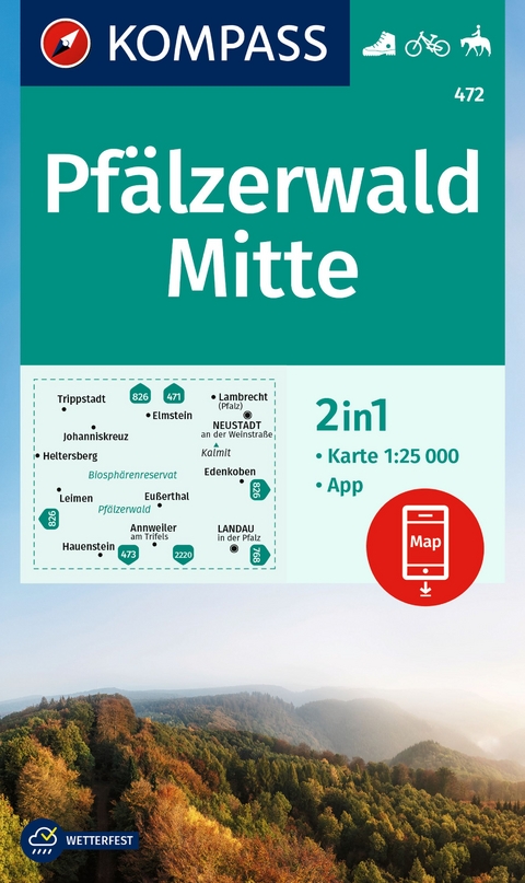 KOMPASS Wanderkarte 472 Pf&auml;lzerwald Mitte 1:25.000