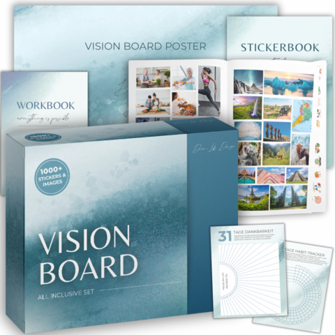 Vision Board Set All IN ONE Box: 1000+ Selbstklebende Bilder, A2 Poster und Workbook f&uuml;r Dein Visionboard