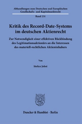 Kritik des Record-Date-Systems im deutschen Aktienrecht. - Stefan Jobst