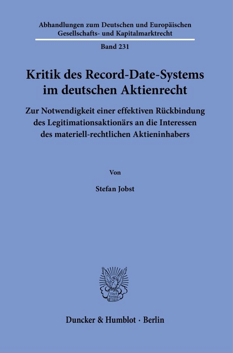 Kritik des Record-Date-Systems im deutschen Aktienrecht. - Stefan Jobst