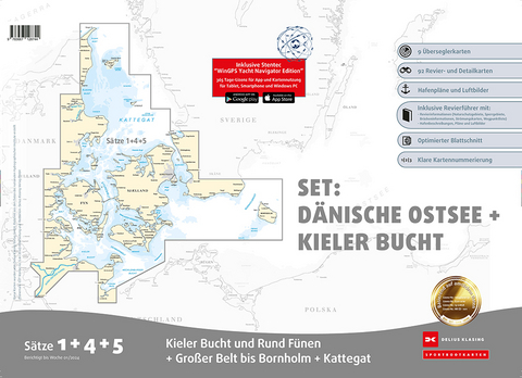 Sportbootkarten Satz 1, 4 und 5 Set: D&auml;nische Ostsee und Kieler Bucht (Ausgabe 2024)