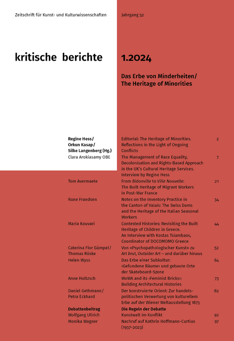 Kritische Berichte : Zeitschrift f&uuml;r Kunst- und Kulturwissenschaften / Jahrgang 52, Heft 1.2024 - 