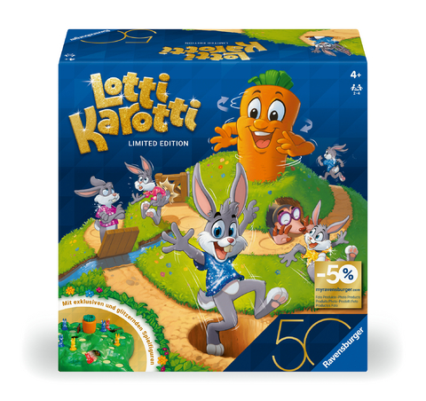 Ravensburger Kinderspiele 23005 - Lotti Karotti - Wettlaufspiel f&uuml;r 2 bis 4 Spieler ab 4 Jahren - Jubil&auml;ums-Edition 50 Jahre Blaues Dreieck