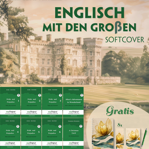 Englisch mit den Gro&szlig;en Softcover (8 B&uuml;cher + Audio-Online + exklusive Extras) - Frank-Lesemethode - Jane Austen, Charles Dickens, Lewis Carroll