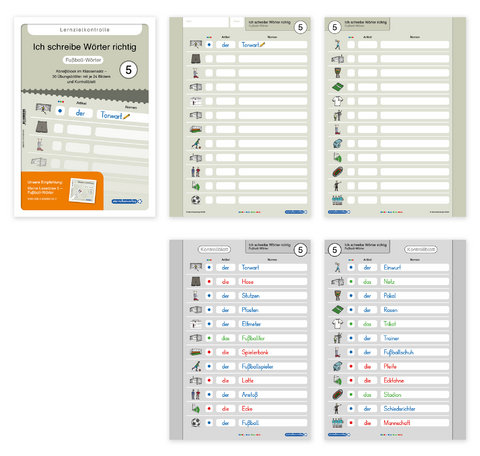 Ich schreibe W&ouml;rter richtig - Abrei&szlig;block 5 - Lernzielkontrolle - Fu&szlig;ball-W&ouml;rter - Katrin Langhans