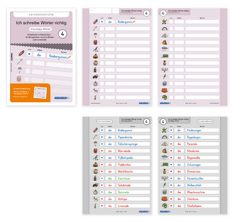 Ich schreibe W&ouml;rter richtig - Abrei&szlig;block 4 - Lernzielkontrolle - Viersilbige W&ouml;rter - Katrin Langhans