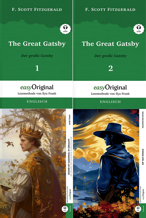 Amerikanische Meisterwerke (4 B&uuml;cher + Audio-Online) - Frank-Lesemethode - Kommentierte zweisprachige Ausgabe Englisch-Deutsch - F. Scott Fitzgerald, Mark Twain, Washington Irving