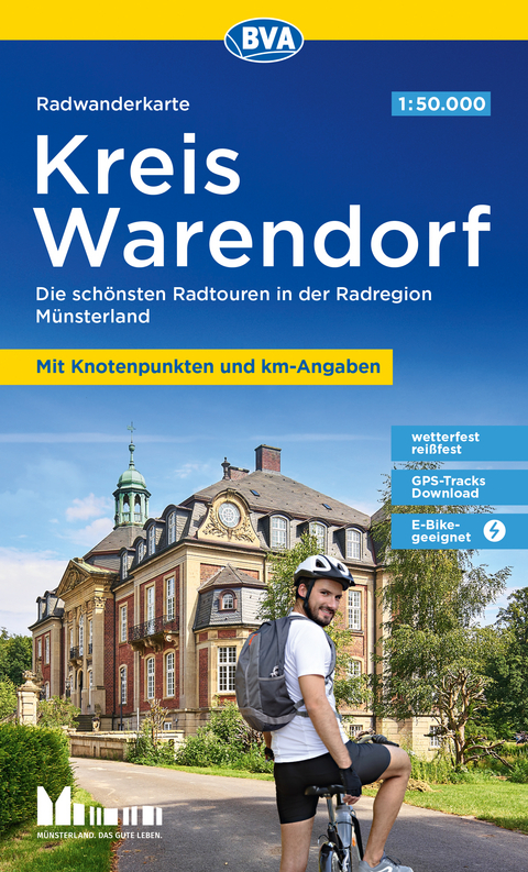 Radwanderkarte BVA Kreis Warendorf 1:50.000, mit Knotenpunkten und km-Angaben, rei&szlig;- und wetterfest, GPS-Tracks Download