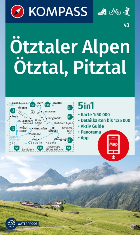 KOMPASS Wanderkarte 43 &Ouml;tztaler Alpen, &Ouml;tztal, Pitztal 1:50.000