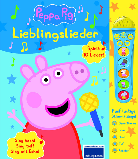 Peppa Pig - Lieblingslieder - Mikrofonbuch - Pappbilderbuch mit abnehmbarem Mikrofon mit 5 lustigen Stimmklängen und 10 Melodien - Peppa Wutz - 