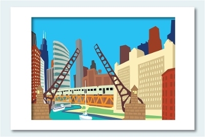 Chicago River and Chicago Architecture Matted Print, 11 X 14 - Michael Schafbuch