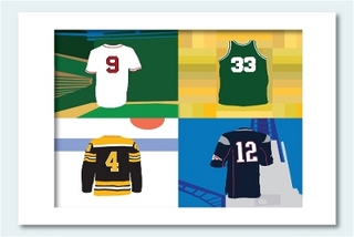 Legends of Boston Sports Jersey Collection - Matted Print Poster, 16 X 20