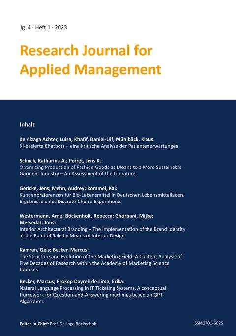Research Journal for Applied Management - Jg. 4, Heft 1 - Kai Rommel, Arne Westermann, Marcus Becker, Qeis Kamran, Klaus M&uuml;hlb&auml;ck, Jens K. Perret