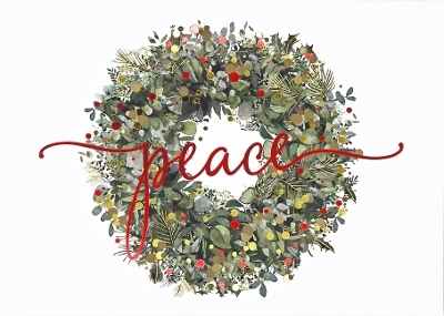 Wreath of Peace Deluxe Boxed Holiday Cards (20 Cards, 21 Self-Sealing Envelopes) - 