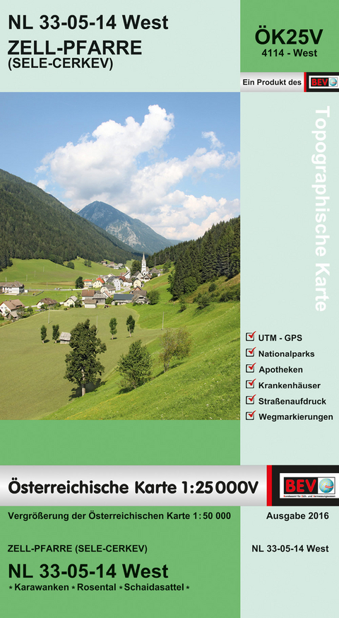 BEV-Karte 4114-West, Zell-Pfarre / Sele-Cerkev 1:25 000V - 