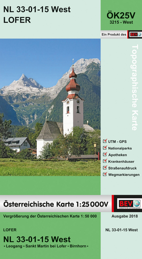 BEV-Karte 3215-West, Lofer 1:25 000V - 