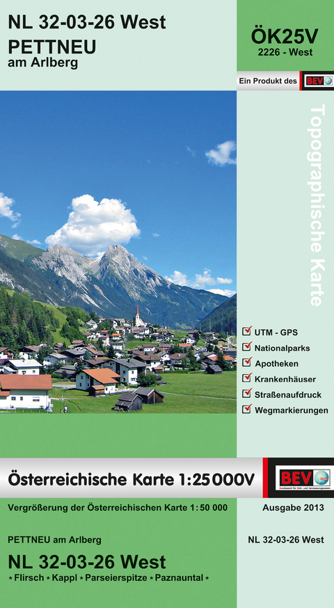BEV-Karte 2226-West, Pettneu am Arlberg 1:25 000V - 