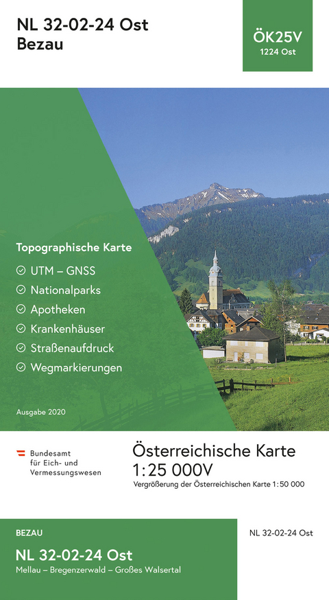 BEV-Karte 1224-Ost, Bezau 1:25 000V - 