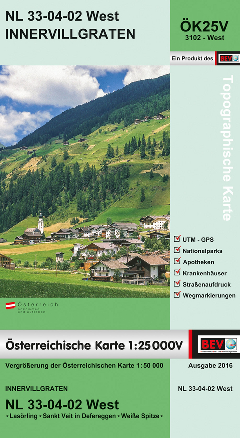 BEV-Karte 3102-West, Innervillgraten 1:25 000V - 