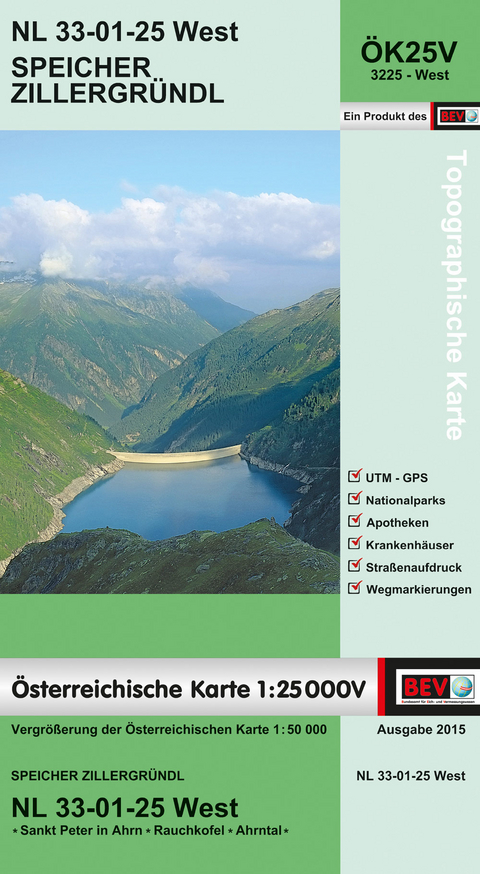 BEV-Karte 3225-West, Speicher Zillergr&uuml;ndl 1:25 000V - 