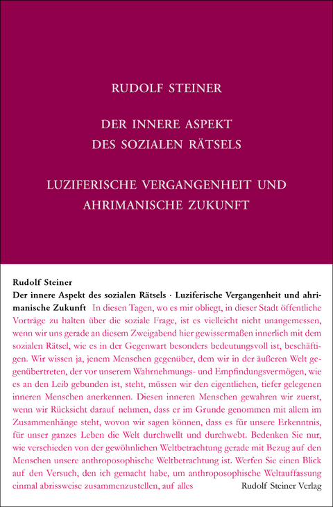 Der innere Aspekt des sozialen R&auml;tsels - Rudolf Steiner